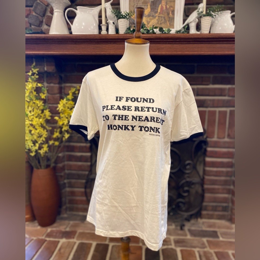 NWT Rodeo Hippie Women's Return To Honky Tonk White/Black Short Sleeve Tee